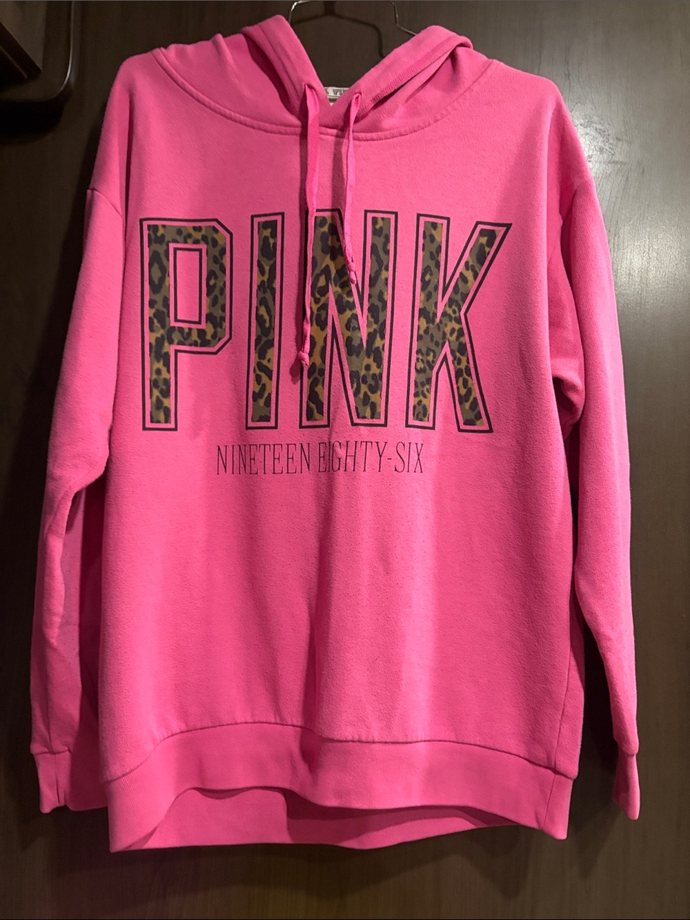 PINK Victoria's Secret Hot Pink Hoodie with Leopard Print Logo